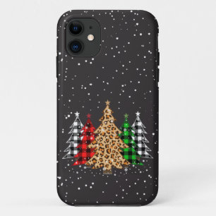 Capa Para iPhone 11 Xadrez de Árvores de Natal e Flocos de Neve Impre