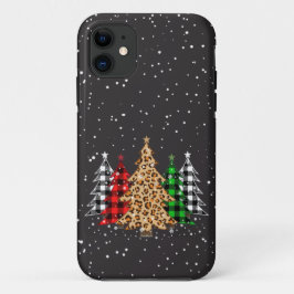 Capa Para iPhone 11 Xadrez de Árvores de Natal e Flocos de Neve Impres
