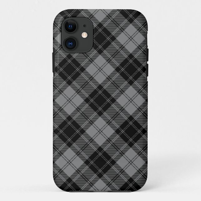 Capa Para iPhone 11 Xadrez de cinzas pretas Douglas tartan (Verso)