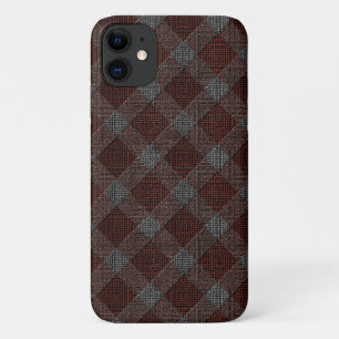 Capa Para iPhone 11 Xadrez de tartã transversal marrom com alivio de