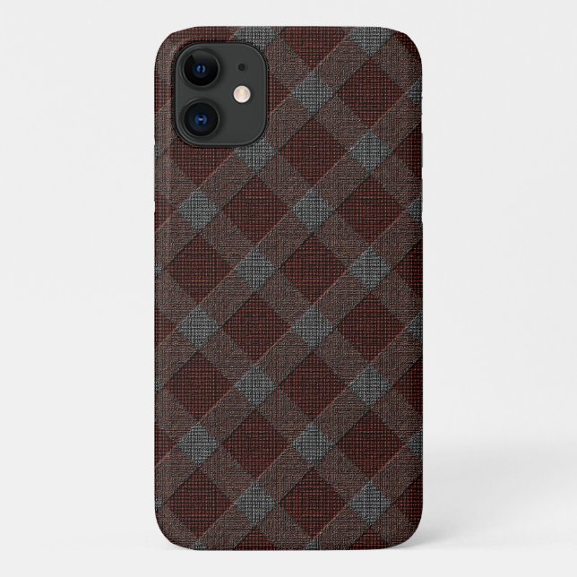 Capa Para iPhone 11 Xadrez de tartã transversal marrom com alivio de c (Verso)