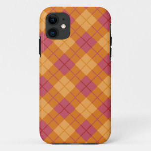 Capa Para iPhone 11 Xadrez diagonal na laranja e no rosa