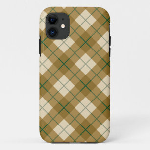 Capa Para iPhone 11 Xadrez diagonal no ouro com listra verde