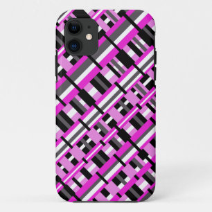 Capa Para iPhone 11 Xadrez em cor rosa, preto e Cinza Diagonal