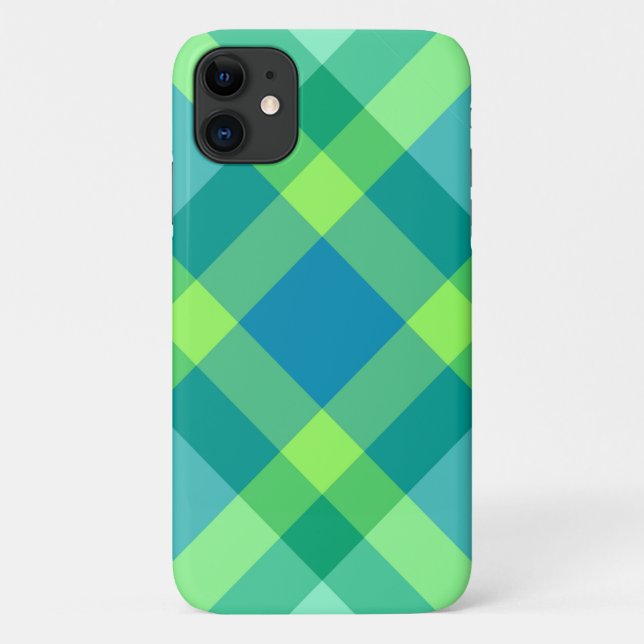 Capa Para iPhone 11 Xadrez enviesado de meados do século, verde-jade e (Verso)