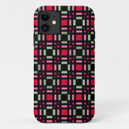 Capa Para iPhone 11 Xadrez geométrica - faixas vermelhas vermelhas
