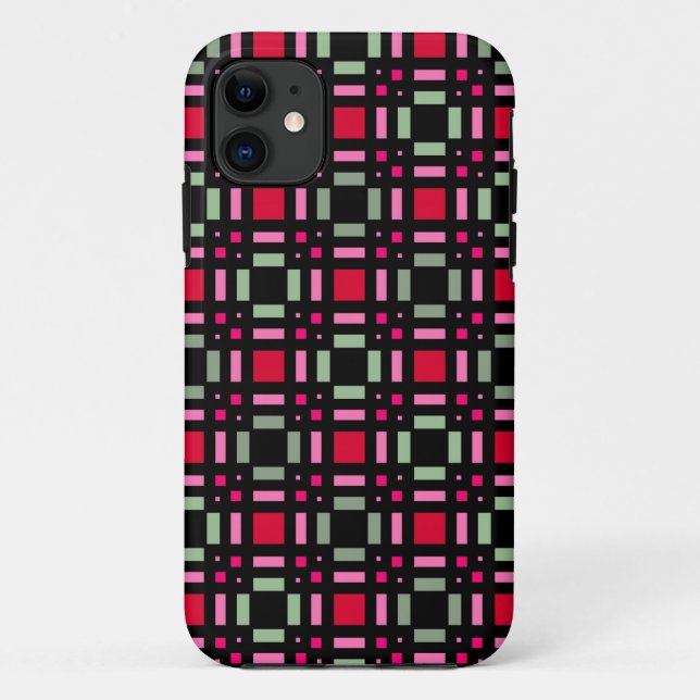 Capa Para iPhone 11 Xadrez geométrica - faixas vermelhas vermelhas (Verso)