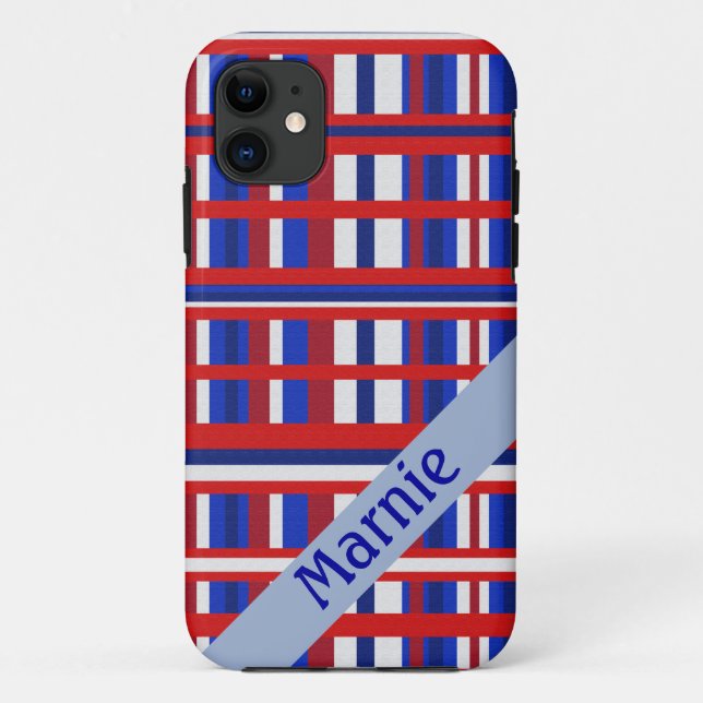 Capa Para iPhone 11 Xadrez Patriot Vermelho Branco e Azul (Verso)