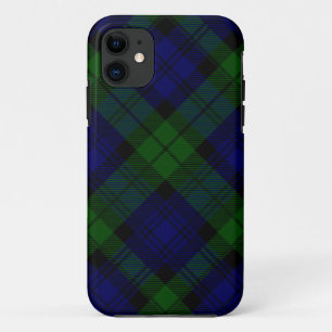 Capa Para iPhone 11 Xadrez preta do verde azul do tartan do clã do