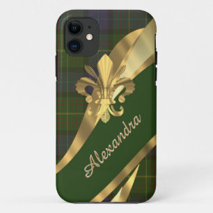 Capa Para iPhone 11 Xadrez verde-tartã elegante personalizada
