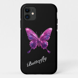 Capa Para iPhone 11 Y2K Pink Chrome Butterfly Phone Case
