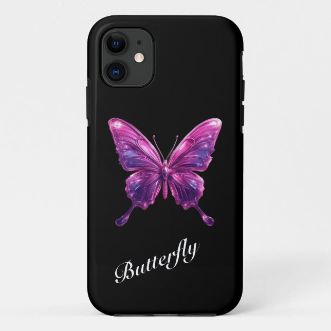 Capa Para iPhone 11 Y2K Pink Chrome Butterfly Phone Case (Verso)
