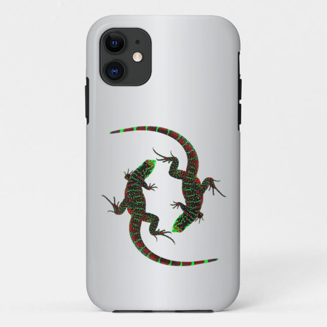 Capa Para iPhone 11 Yin Yang Lizards Silver (Verso)