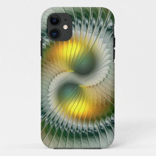 Capa Para iPhone 11 Yin Yang Verde Amarelo Abstrato Colorido Fractal