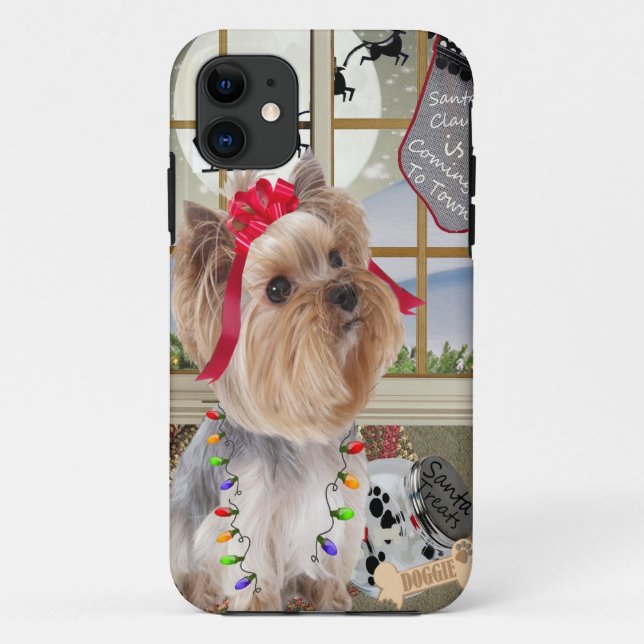 Capa Para iPhone 11 Yorkie assiste a Papais noeis (Verso)