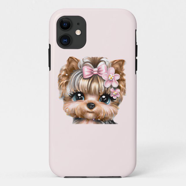 Capa Para iPhone 11 Yorkie bonito com um Arco rosa (Verso)