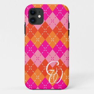 Capa Para iPhone 11 Yuppie Preppy Sporty Pink e Orange Argyle