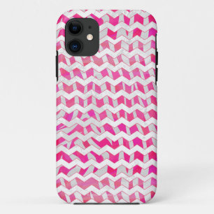 Capa Para iPhone 11 Zebra Chevron Branca, Rosa-Quente