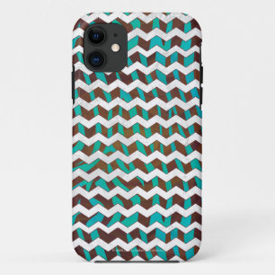 Capa Para iPhone 11 Zebra Chevron Brown e Teal Impressão
