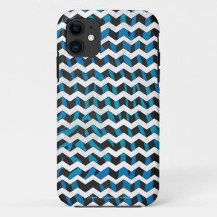 Capa Para iPhone 11 Zebra Chevron Preto e Azul