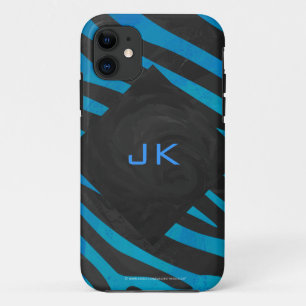 Capa Para iPhone 11 Zebra preta e azul com monograma