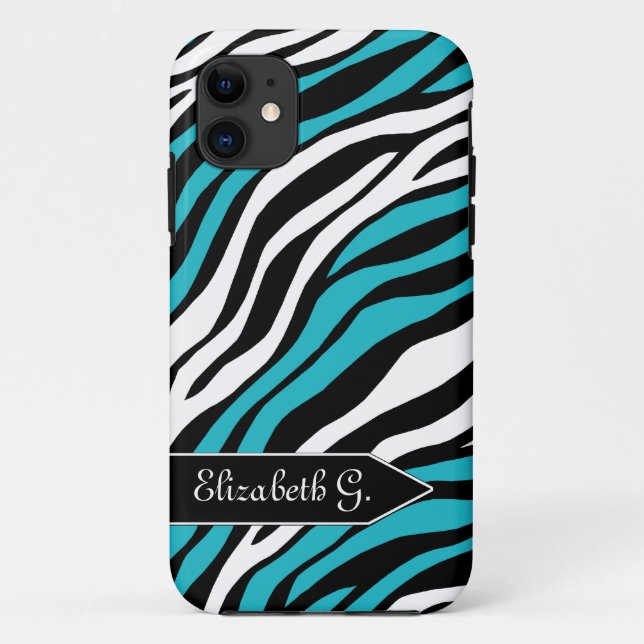 Capa Para iPhone 11 Zebra Print Turquoise Mix iPhone 5 Case (Verso)