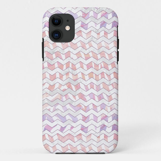 Capa Para iPhone 11 Zebra Rosa e White Chevron (Verso)
