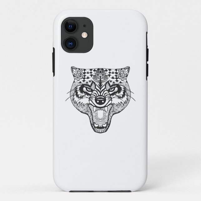 Capa Para iPhone 11 Zentangle inspirou o lobo (Verso)