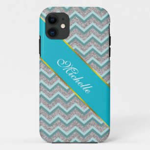 Capa Para iPhone 11 Ziguezague de prata do brilho e da cerceta
