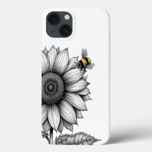 Capa para iphone 13 Girassol com Abelha Preto e Br