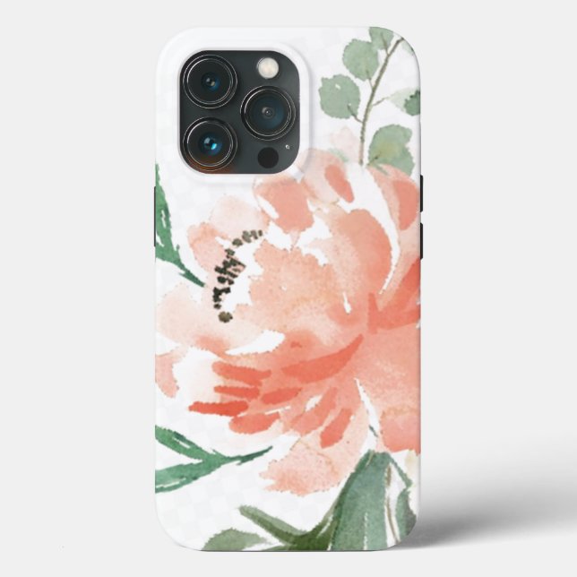 Capa para iPhone 13 Pro - Aquarelas Peônia Rosa (Verso)