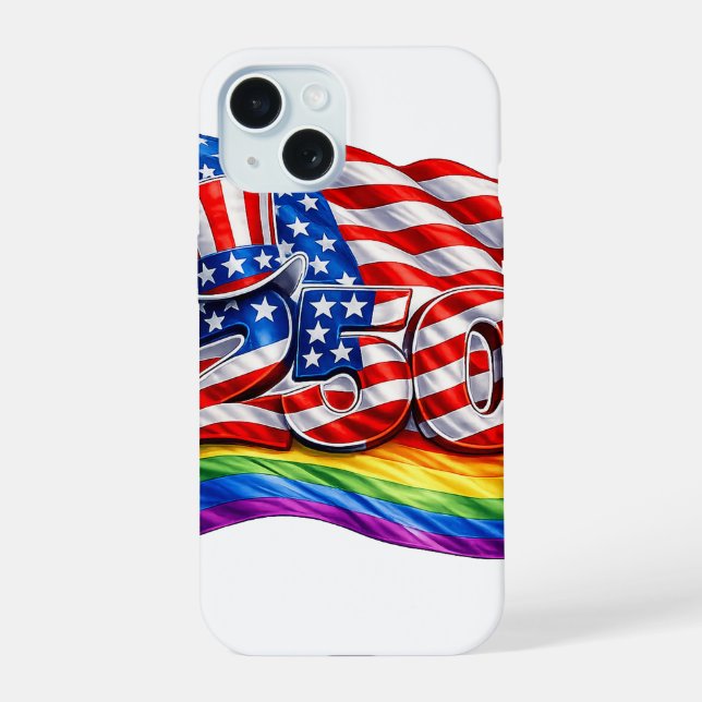 Capa para iPhone 15 America 250 Bandeira do Orgulh (Verso)