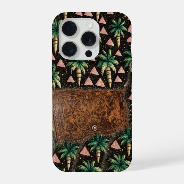 Capa para iPhone 15 com padrão de carteira de cour (Verso)