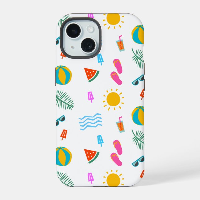 Capa para IPhone 15 com Padrão de Praia de Verão (Verso)
