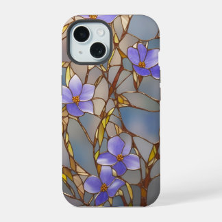Capa para iPhone 15 Flores Roxas Vidro Pintado