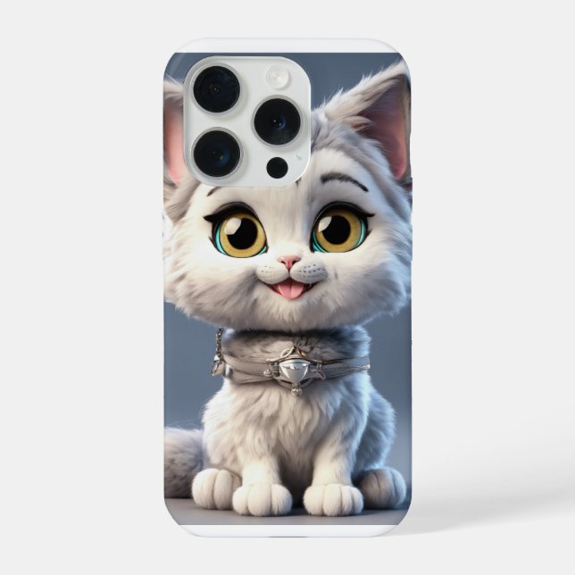 Capa para iPhone 15 Pro com Ilustração de Gato Ado (Verso)