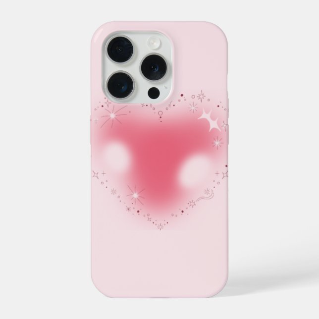 Capa para Iphone 15 pro, Coração Rosa Suave. (Verso)