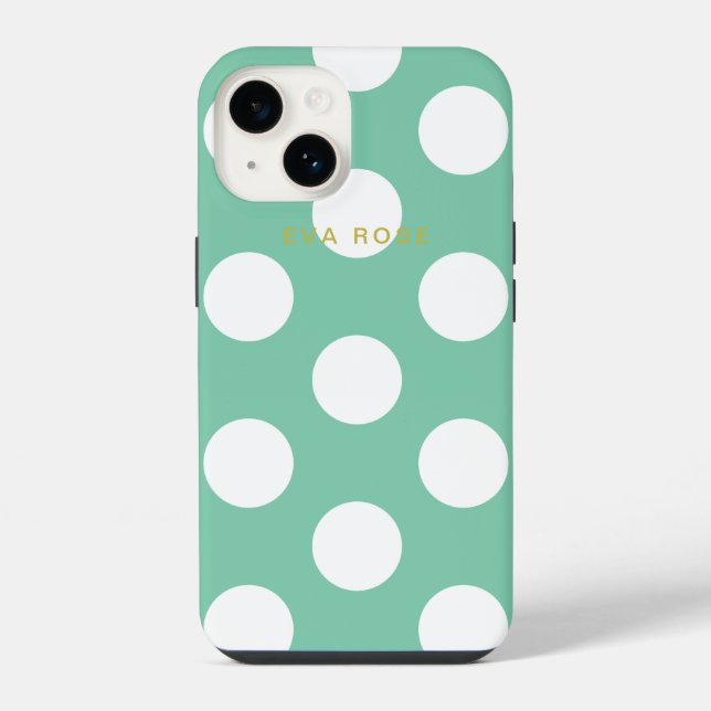 Capa para iPhone 7+ com Bolinhas Grandes Verdes (Verso)