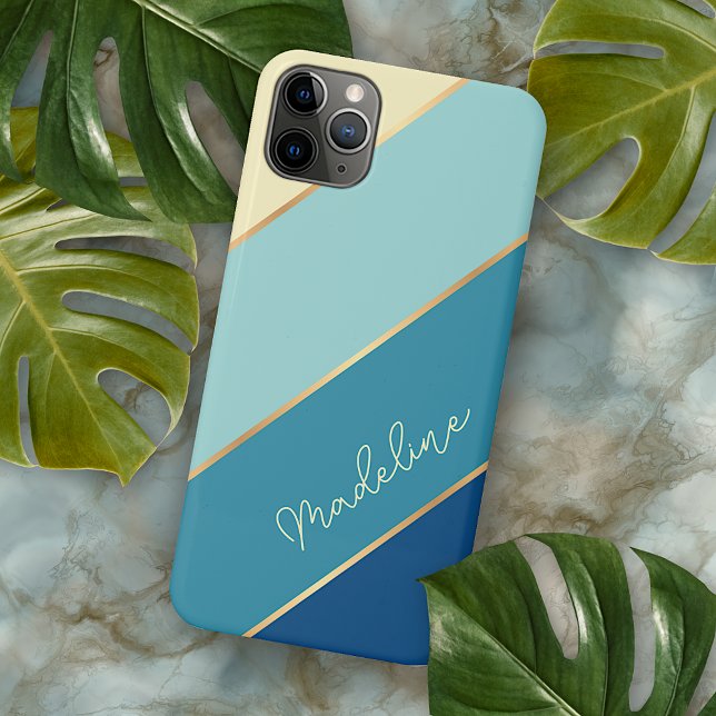 Capa Para iPhone Bandas de Turquesa Azul-Seafoam Personalizadas (Criador carregado)