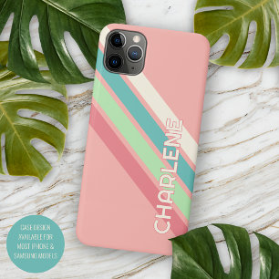 Capa Para iPhone Bandas de Verde limão de Coral Azul-Teal Personali