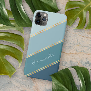 Capa Para iPhone Bandas Verdes do Oceano Azul-Seafoam Personalizada