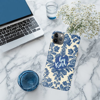Capa Para iPhone Be Kind Minimal Vintage French Toile Blue Rustic