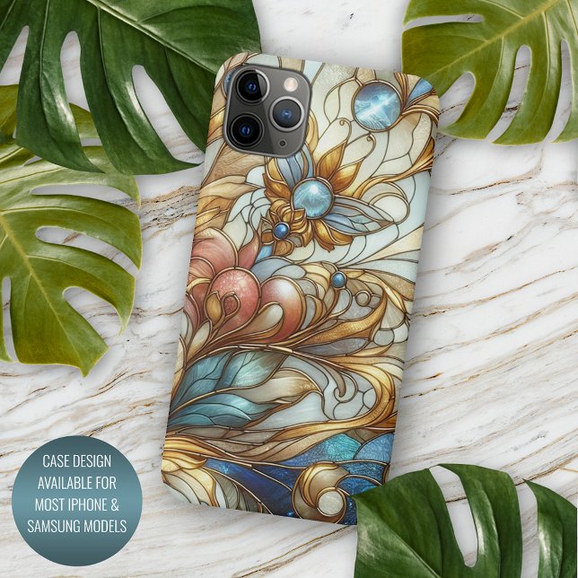 Capa Para iPhone Bela Vidro Chic Manchado Padrão Mosaico Floral (Criador carregado)