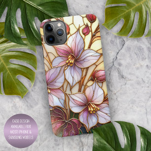 Capa Para iPhone Belo Padrão de Arte Floral de Vidro Estreito