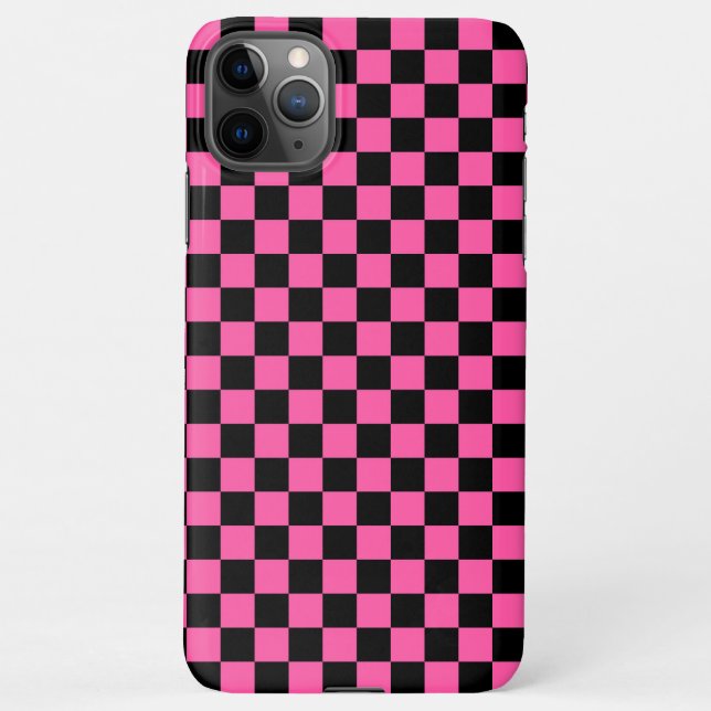 Capa Para iPhone Black and pink checkerboard pattern (Verso)