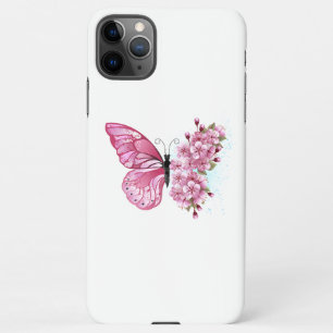 Capa Para iPhone Borboleta Flor com Sakura Rosa