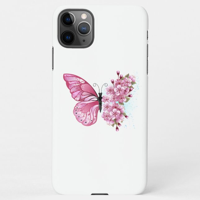 Capa Para iPhone Borboleta Flor com Sakura Rosa (Verso)