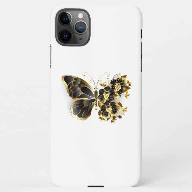 Capa Para iPhone Borboleta Flor Dourada com Orquídea Preta (Verso)