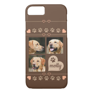 Capa iPhone 8/7 3 Foto Colagem Cão Nome Brown Heart
