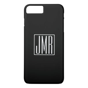 Capa iPhone 8 Plus/7 Plus 3 Iniciais Monograma   Preto e branco (ou cor suja
